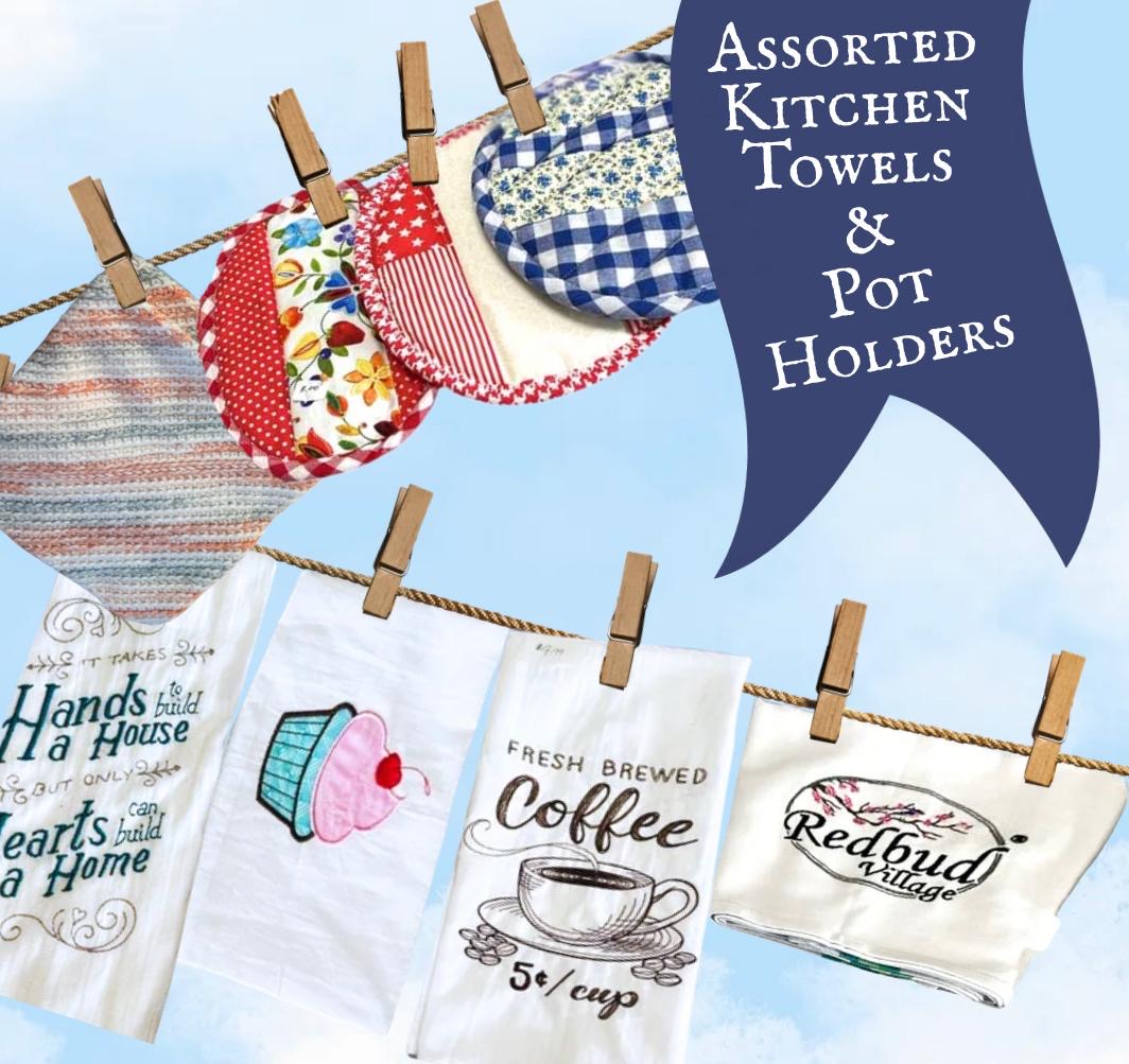 Assorted Pot Holders and kitchen towels