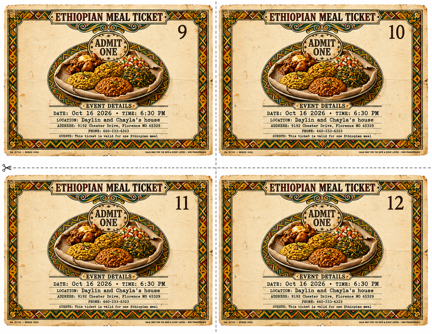 Ethiopian Meal Tickets