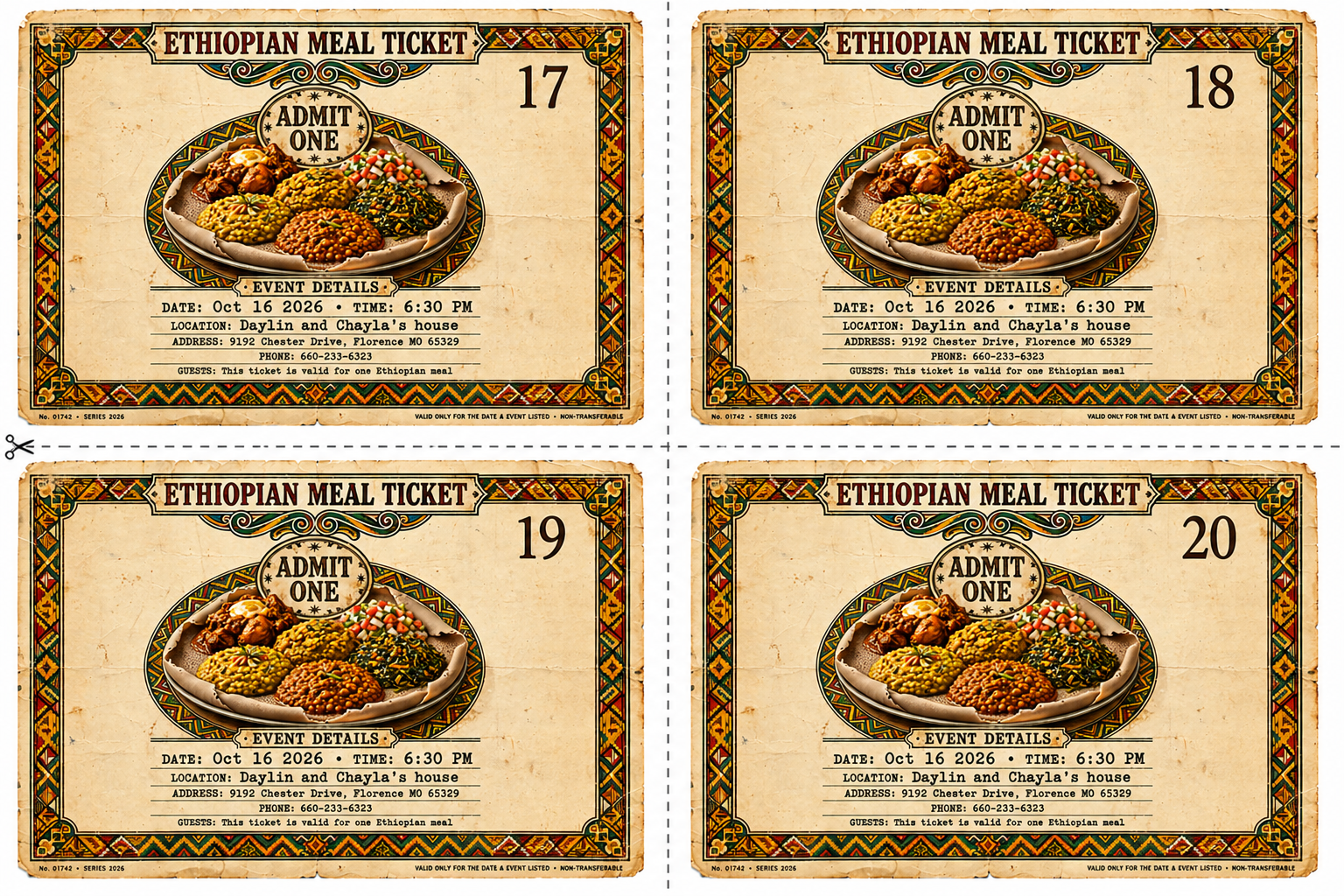 Ethiopian Meal Tickets