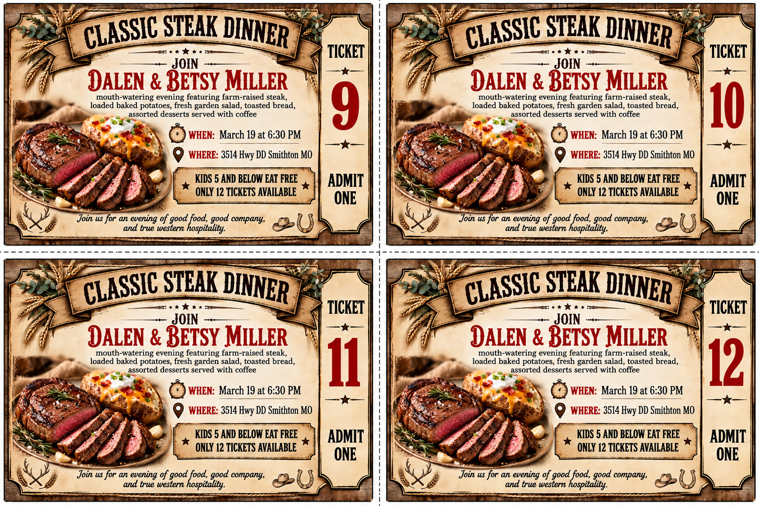 Steak Supper Tickets 9-12