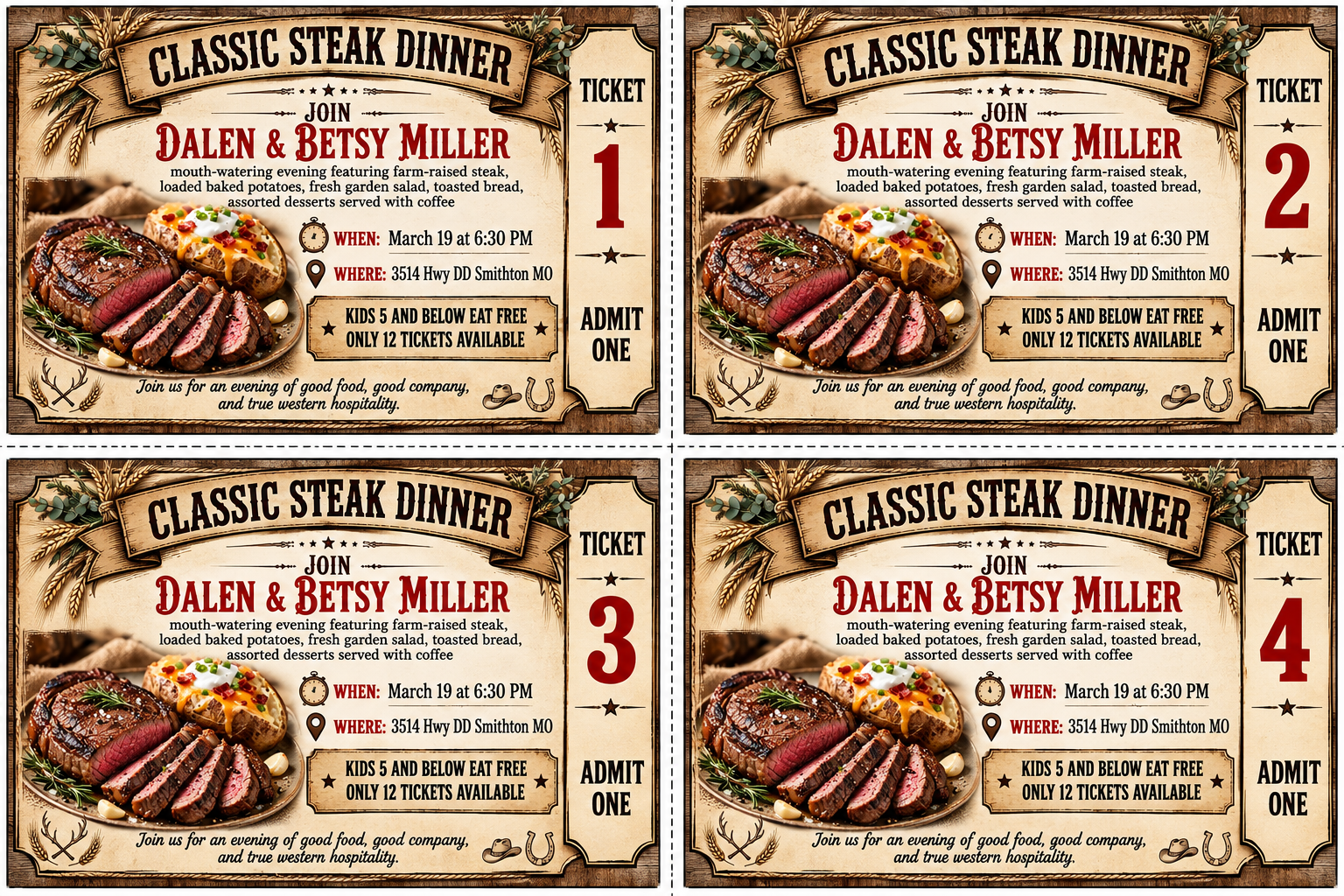 Steak Supper Tickets 1-4