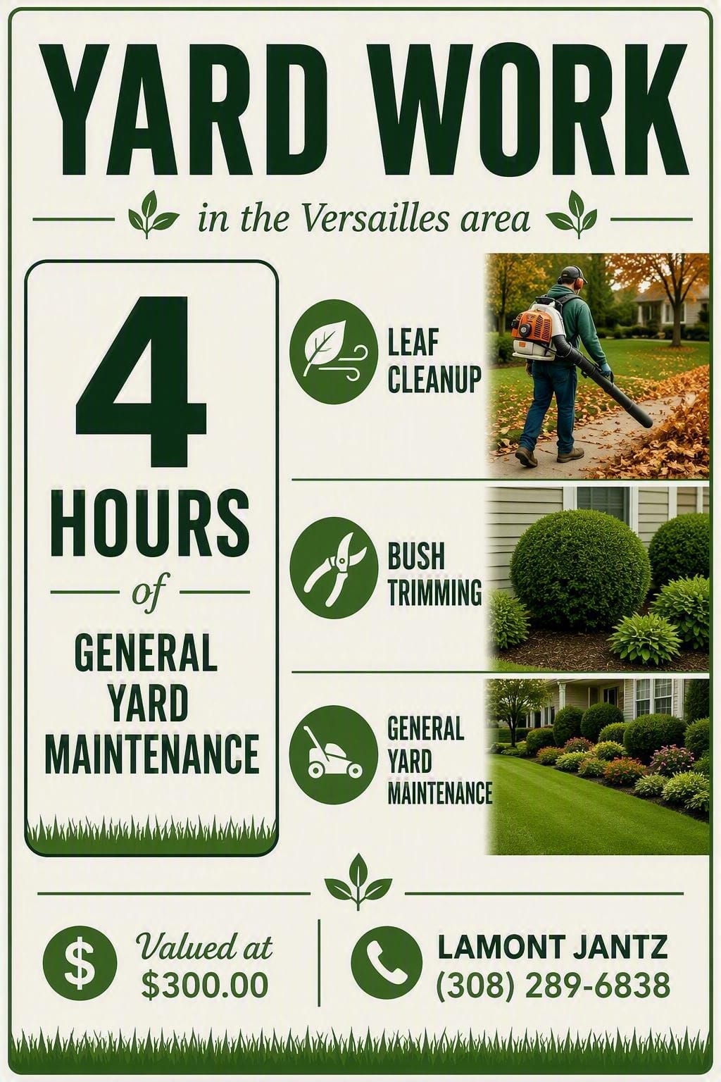 Yard Work Ticket 4 hrs