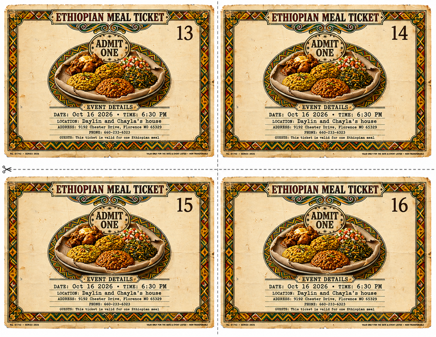 Ethiopian Meal Tickets