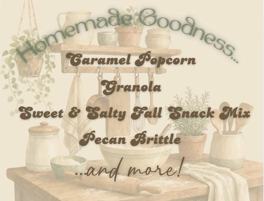 Granola, Carmel Popcorn, and more