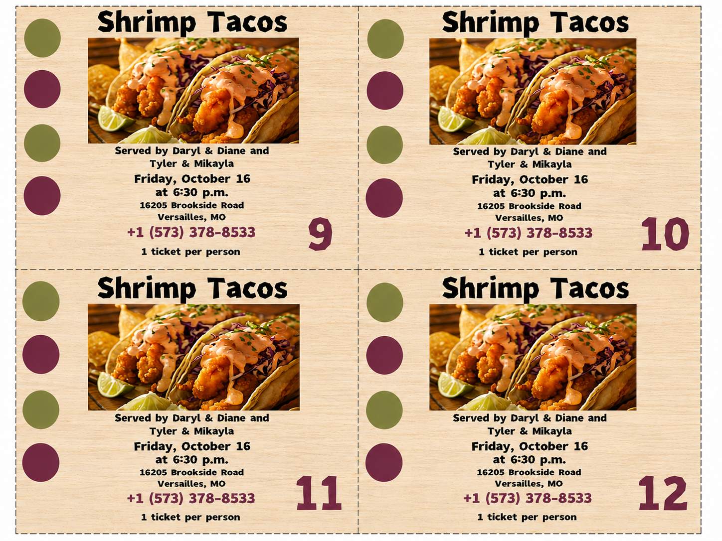 Shrimp Taco Meal Tickets 